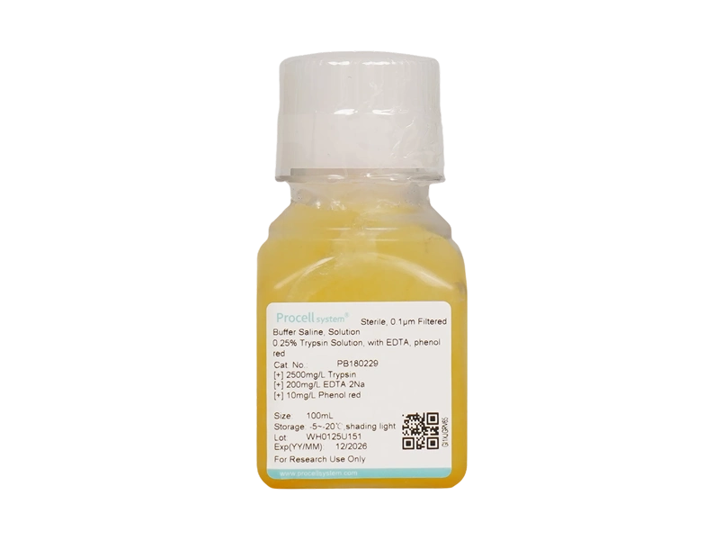 0.25% Trypsin Solution, with EDTA, phenol red, dissolved in PBS