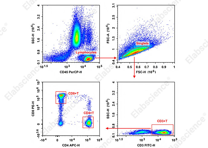 Anti-Human CD3-FITC/CD8a-PE/CD45-PerCP/CD4-APC Cocktail-1