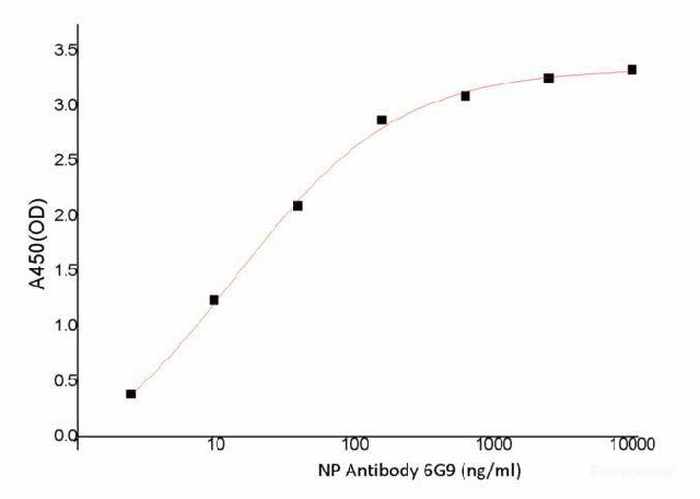 Immobilized 2019-nCoV Nucleocapsid Protein at 5.0 ug/mL (100 uL/well) can bind SARS-CoV2-NP Antibody (6G9) , the EC50 is less than 13.78 ng/mL.