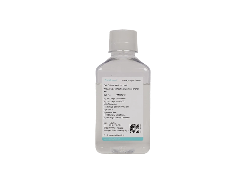 William's E, without L-glutamine, phenol red